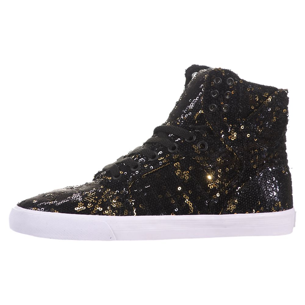 Baskets Montantes Supra SkyTop Noir Doré Black/Gold-White Femme | HSZ-98969628